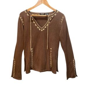 Boho Sweater Women Large‎ Embroidered Earthy Granola Cottage Indie Forest